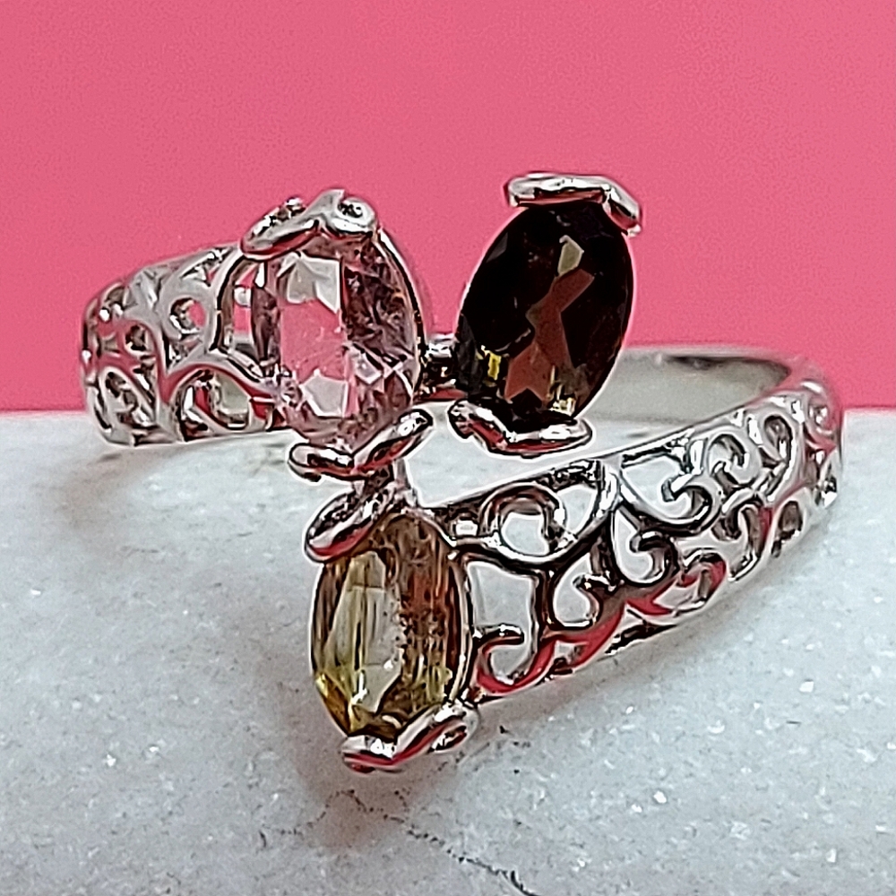 Natural Oval Multi Color Tourmaline 6x4mm 925 Sterling Silver Ring Sz 6.5